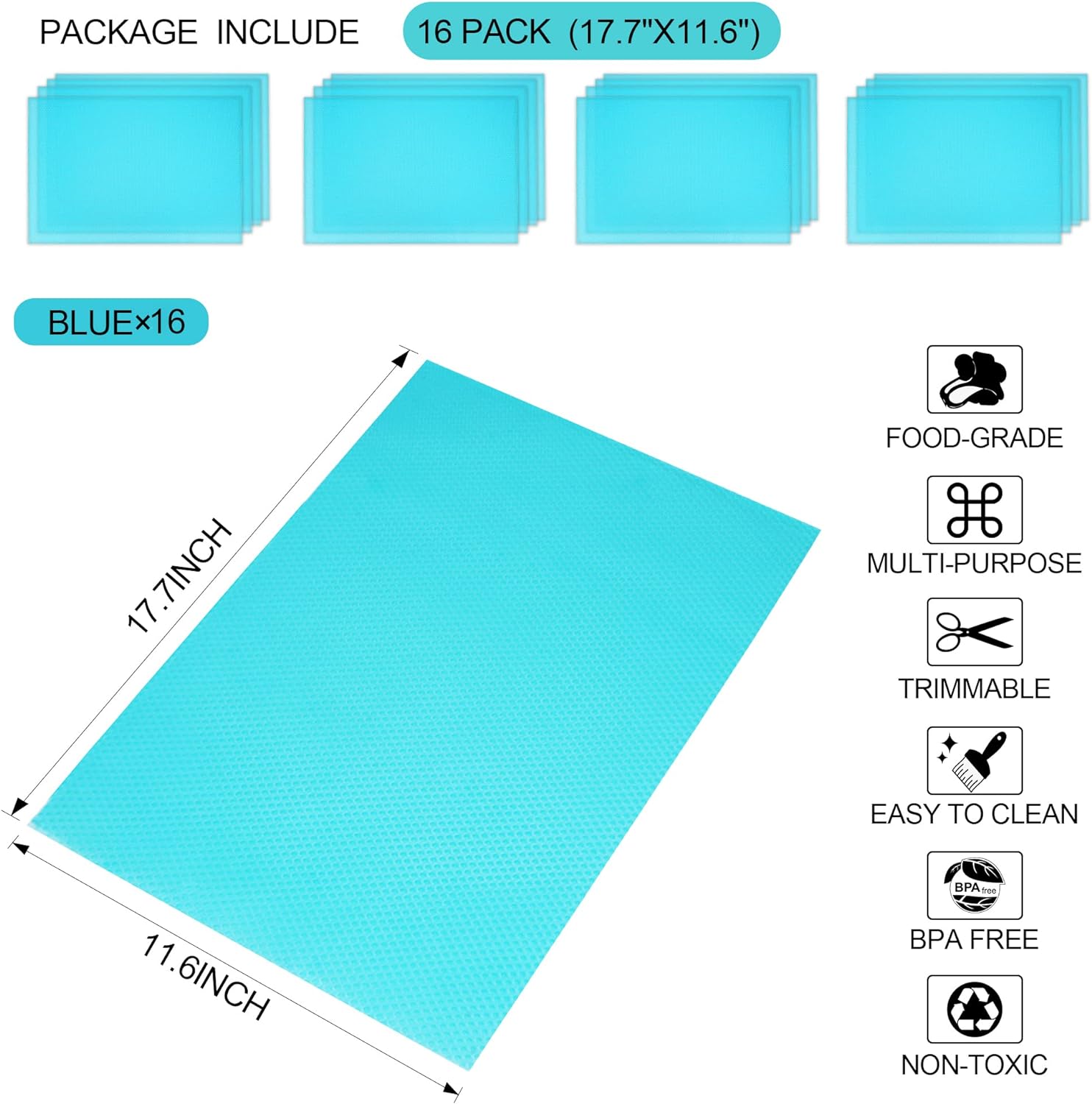 Refrigerator Liners, Refrigerator Mat, Refrigerator Mats Liner, Fridge Liners, Freezer Liners, Fridge Shelves Mats -Pack of 16 Refrigerator Liners, Refrigerator Mat, Refrigerator Mats Liner, Fridge Liners, Freezer Liners, Fridge Shelves Mats -Pack of 16
